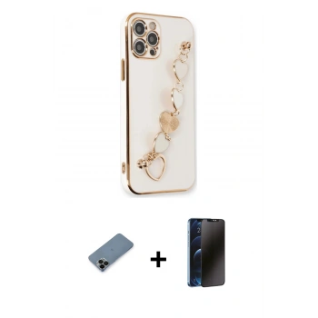 MARSİLYAN™- iPhone 12 Pro Max Kılıf Nova Işık Prime - Siyah 3D Antistatik Hayalet Cam Ekran Koruyucu + Shine Kamera Lens Koruma Cam - SH
