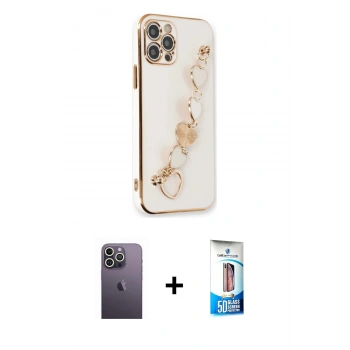MARSİLYAN™- iPhone 12 Pro Max Kılıf Nova Işık Prime - Siyah 5D Eko Cam Ekran Koruyucu + Neon Fosforlu Kamera Lens - BZ