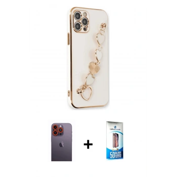 MARSİLYAN™- iPhone 12 Pro Max Kılıf Nova Işık Prime - Siyah 5D Eko Cam Ekran Koruyucu + Neon Fosforlu Kamera Lens - TU