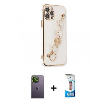 MARSİLYAN™- iPhone 12 Pro Max Kılıf Nova Işık Prime - Siyah 5D Eko Cam Ekran Koruyucu + Neon Fosforlu Kamera Lens - YL