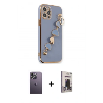 MARSİLYAN™- iPhone 12 Pro Max Kılıf Nova Işık Prime - Siyah Bilvis Hayalet Cam Ekran Koruyucu + Neon Fosforlu Kamera Lens - BZ