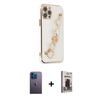 MARSİLYAN™- iPhone 12 Pro Max Kılıf Nova Işık Prime - Siyah Bilvis Hayalet Cam Ekran Koruyucu + Neon Fosforlu Kamera Lens - MI