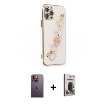 MARSİLYAN™- iPhone 12 Pro Max Kılıf Nova Işık Prime - Siyah Bilvis Hayalet Cam Ekran Koruyucu + Neon Fosforlu Kamera Lens - SI