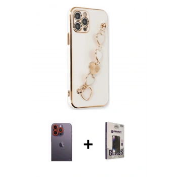 MARSİLYAN™- iPhone 12 Pro Max Kılıf Nova Işık Prime - Siyah Bilvis Hayalet Cam Ekran Koruyucu + Neon Fosforlu Kamera Lens - TU