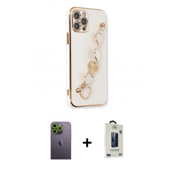MARSİLYAN™- iPhone 12 Pro Max Kılıf Nova Işık Prime - Siyah Bilvis Hayalet Cam Ekran Koruyucu + Neon Fosforlu Kamera Lens - YL