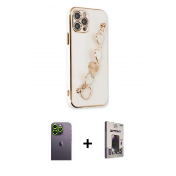 MARSİLYAN™- iPhone 12 Pro Max Kılıf Nova Işık Prime - Siyah Bilvis Hayalet Cam Ekran Koruyucu + Neon Fosforlu Kamera Lens - YL