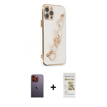 MARSİLYAN™- iPhone 12 Pro Max Kılıf Nova Işık Prime - Siyah Mat Seramik Nano Ekran Koruyucu + Neon Fosforlu Kamera Lens - TU