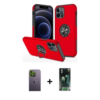 MARSİLYAN™- iPhone 12 Pro Max Kılıf Odak Form Prime - Şeffaf 360 Full Body Arka Koruyucu + Neon Fosforlu Kamera Lens - YL
