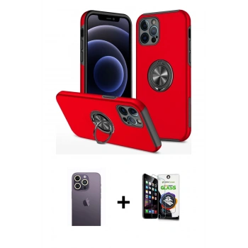 MARSİLYAN™- iPhone 12 Pro Max Kılıf Odak Form Prime - Şeffaf Temperli Cam Ekran Koruyucu + Neon Fosforlu Kamera Lens - BZ