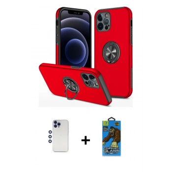 MARSİLYAN™- iPhone 12 Pro Max Kılıf Odak Form Prime - Siyah 18D Cam Ekran Koruyucu + Shine Kamera Lens - LT