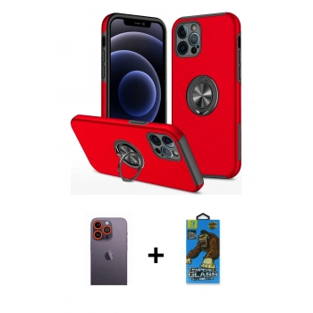 MARSİLYAN™- iPhone 12 Pro Max Kılıf Odak Form Prime - Siyah 18D Cam Ekran Koruyucu + Neon Fosforlu Kamera Lens - TU