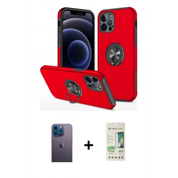 MARSİLYAN™- iPhone 12 Pro Max Kılıf Odak Form Prime - Siyah 20D Premium Cam Ekran Koruyucu + Neon Fosforlu Kamera Lens - MI