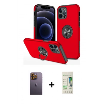 MARSİLYAN™- iPhone 12 Pro Max Kılıf Odak Form Prime - Siyah 20D Premium Cam Ekran Koruyucu + Neon Fosforlu Kamera Lens - SI
