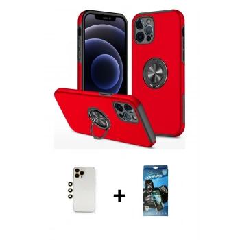 MARSİLYAN™- iPhone 12 Pro Max Kılıf Odak Form Prime - Siyah 34D Izgaralı Cam + Shine Kamera Lens - GD