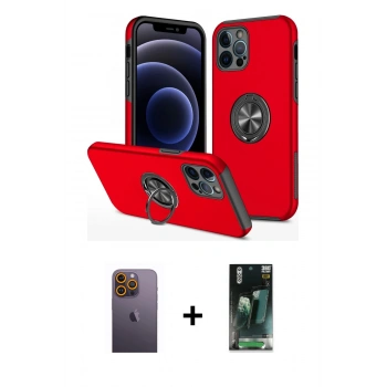 MARSİLYAN™- iPhone 12 Pro Max Kılıf Odak Form Prime - Siyah 360 Mat Full Body Arka Koruyucu + Neon Fosforlu Kamera Lens - SI
