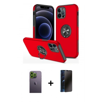 MARSİLYAN™- iPhone 12 Pro Max Kılıf Odak Form Prime - Siyah 3D Antistatik Hayalet Cam Ekran Koruyucu + Neon Fosforlu Kamera Lens - YL