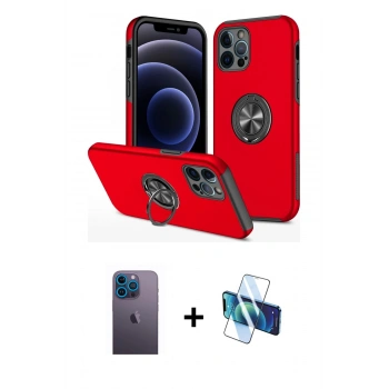 MARSİLYAN™- iPhone 12 Pro Max Kılıf Odak Form Prime - Siyah 3D Antistatik Seramik Nano Ekran Koruyucu + Neon Fosforlu Kamera Lens - MI