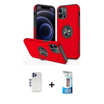 MARSİLYAN™- iPhone 12 Pro Max Kılıf Odak Form Prime - Siyah 5D Eko Cam Ekran Koruyucu + Shine Kamera Lens - LT