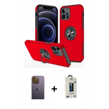 MARSİLYAN™- iPhone 12 Pro Max Kılıf Odak Form Prime - Siyah Bilvis Hayalet Cam Ekran Koruyucu + Neon Fosforlu Kamera Lens - SI