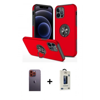 MARSİLYAN™- iPhone 12 Pro Max Kılıf Odak Form Prime - Siyah Bilvis Hayalet Cam Ekran Koruyucu + Neon Fosforlu Kamera Lens - TU
