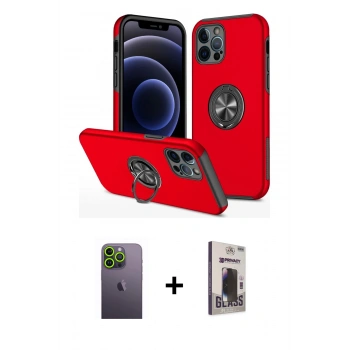 MARSİLYAN™- iPhone 12 Pro Max Kılıf Odak Form Prime - Siyah Bilvis Hayalet Cam Ekran Koruyucu + Neon Fosforlu Kamera Lens - YL