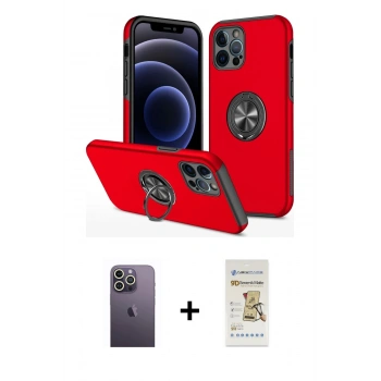MARSİLYAN™- iPhone 12 Pro Max Kılıf Odak Form Prime - Siyah Mat Seramik Nano Ekran Koruyucu + Neon Fosforlu Kamera Lens - BZ
