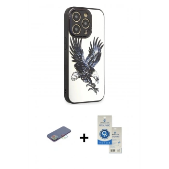 MARSİLYAN™- iPhone 12 Pro Max Kılıf Odak Klasik Serisi - Şeffaf Royal Nano Ekran Koruyucu + Renkli Kamera Lens Koruma Cam - MI