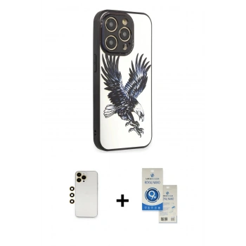 MARSİLYAN™- iPhone 12 Pro Max Kılıf Odak Klasik Serisi - Şeffaf Royal Nano Ekran Koruyucu + Shine Kamera Lens - GD