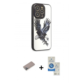 MARSİLYAN™- iPhone 12 Pro Max Kılıf Odak Klasik Serisi - Şeffaf Royal Nano Ekran Koruyucu + Shine Kamera Lens Koruma Cam - SABE