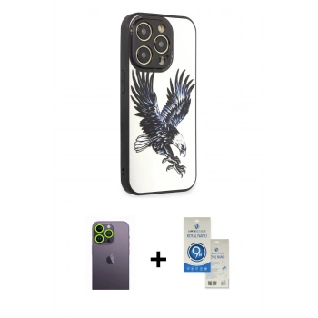 MARSİLYAN™- iPhone 12 Pro Max Kılıf Odak Klasik Serisi - Şeffaf Royal Nano Ekran Koruyucu + Neon Fosforlu Kamera Lens - YL