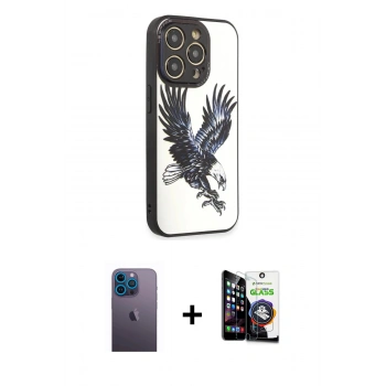 MARSİLYAN™- iPhone 12 Pro Max Kılıf Odak Klasik Serisi - Şeffaf Temperli Cam Ekran Koruyucu + Neon Fosforlu Kamera Lens - MI