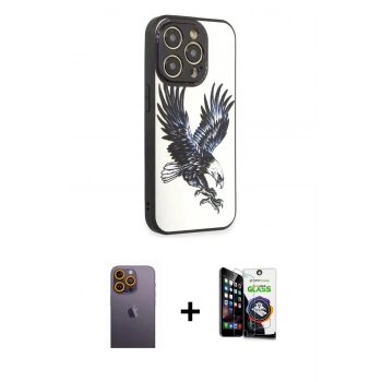 MARSİLYAN™- iPhone 12 Pro Max Kılıf Odak Klasik Serisi - Şeffaf Temperli Cam Ekran Koruyucu + Neon Fosforlu Kamera Lens - SI