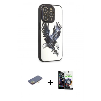 MARSİLYAN™- iPhone 12 Pro Max Kılıf Odak Klasik Serisi - Şeffaf Temperli Cam Ekran Koruyucu + Renkli Kamera Lens Koruma Cam - SI
