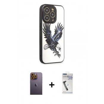 MARSİLYAN™- iPhone 12 Pro Max Kılıf Odak Klasik Serisi - Şeffaf Uv Polymer Nano Ekran Koruyucu + Neon Fosforlu Kamera Lens - SI