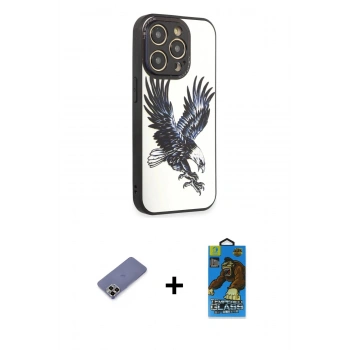 MARSİLYAN™- iPhone 12 Pro Max Kılıf Odak Klasik Serisi - Siyah 18D Cam Ekran Koruyucu + Metal Kamera Lens Koruma Cam - GD