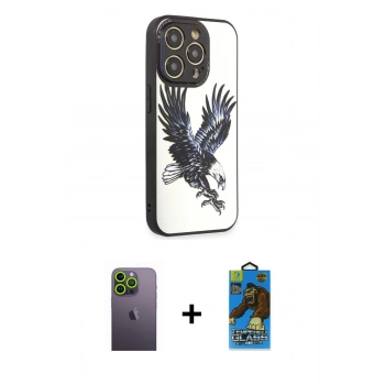 MARSİLYAN™- iPhone 12 Pro Max Kılıf Odak Klasik Serisi - Siyah 18D Cam Ekran Koruyucu + Neon Fosforlu Kamera Lens - YL