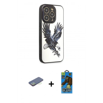 MARSİLYAN™- iPhone 12 Pro Max Kılıf Odak Klasik Serisi - Siyah 18D Cam Ekran Koruyucu + Renkli Kamera Lens Koruma Cam - YL