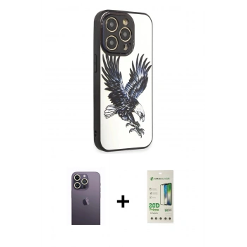 MARSİLYAN™- iPhone 12 Pro Max Kılıf Odak Klasik Serisi - Siyah 20D Premium Cam Ekran Koruyucu + Neon Fosforlu Kamera Lens - BZ