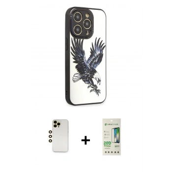 MARSİLYAN™- iPhone 12 Pro Max Kılıf Odak Klasik Serisi - Siyah 20D Premium Cam Ekran Koruyucu + Shine Kamera Lens - GD