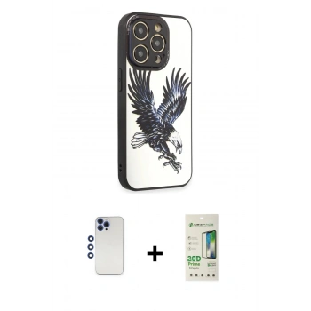 MARSİLYAN™- iPhone 12 Pro Max Kılıf Odak Klasik Serisi - Siyah 20D Premium Cam Ekran Koruyucu + Shine Kamera Lens - LT