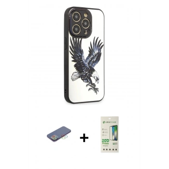 MARSİLYAN™- iPhone 12 Pro Max Kılıf Odak Klasik Serisi - Siyah 20D Premium Cam Ekran Koruyucu + Renkli Kamera Lens Koruma Cam - MI