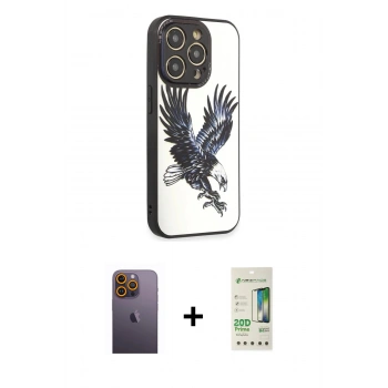MARSİLYAN™- iPhone 12 Pro Max Kılıf Odak Klasik Serisi - Siyah 20D Premium Cam Ekran Koruyucu + Neon Fosforlu Kamera Lens - SI