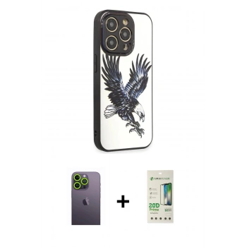 MARSİLYAN™- iPhone 12 Pro Max Kılıf Odak Klasik Serisi - Siyah 20D Premium Cam Ekran Koruyucu + Neon Fosforlu Kamera Lens - YL