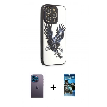 MARSİLYAN™- iPhone 12 Pro Max Kılıf Odak Klasik Serisi - Siyah 34D Izgaralı Cam + Neon Fosforlu Kamera Lens - MI