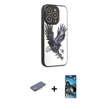 MARSİLYAN™- iPhone 12 Pro Max Kılıf Odak Klasik Serisi - Siyah 34D Izgaralı Cam + Renkli Kamera Lens Koruma Cam - PE