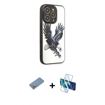 MARSİLYAN™- iPhone 12 Pro Max Kılıf Odak Klasik Serisi - Siyah 3D Antistatik Cam Ekran Koruyucu + Shine Kamera Lens Koruma Cam - GS