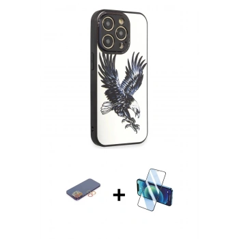 MARSİLYAN™- iPhone 12 Pro Max Kılıf Odak Klasik Serisi - Siyah 3D Antistatik Cam Ekran Koruyucu + Renkli Kamera Lens Koruma Cam - TU