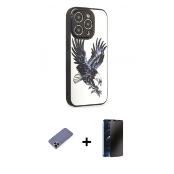 MARSİLYAN™- iPhone 12 Pro Max Kılıf Odak Klasik Serisi - Siyah 3D Antistatik Hayalet Cam Ekran Koruyucu + Metal Kamera Lens Koruma Cam - GD