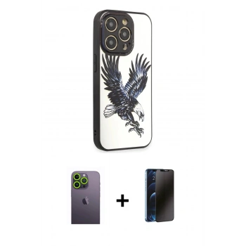 MARSİLYAN™- iPhone 12 Pro Max Kılıf Odak Klasik Serisi - Siyah 3D Antistatik Hayalet Cam Ekran Koruyucu + Neon Fosforlu Kamera Lens - YL