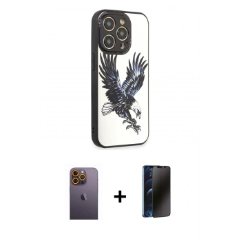 MARSİLYAN™- iPhone 12 Pro Max Kılıf Odak Klasik Serisi - Siyah 3D Antistatik Hayalet Cam Ekran Koruyucu + Neon Fosforlu Kamera Lens - SI